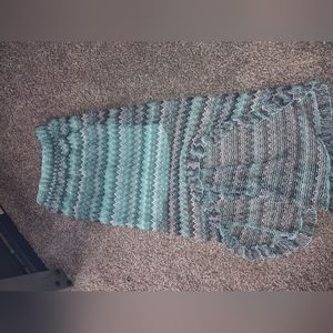 Teal, blue, and white skirt.